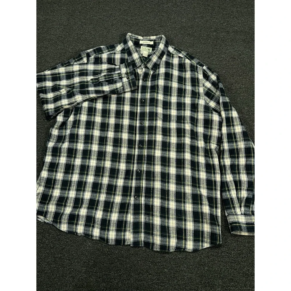 LL Bean Flannel Shirt Men's 2XL Button Down Green Plaid Traditional Fit Gorpcore